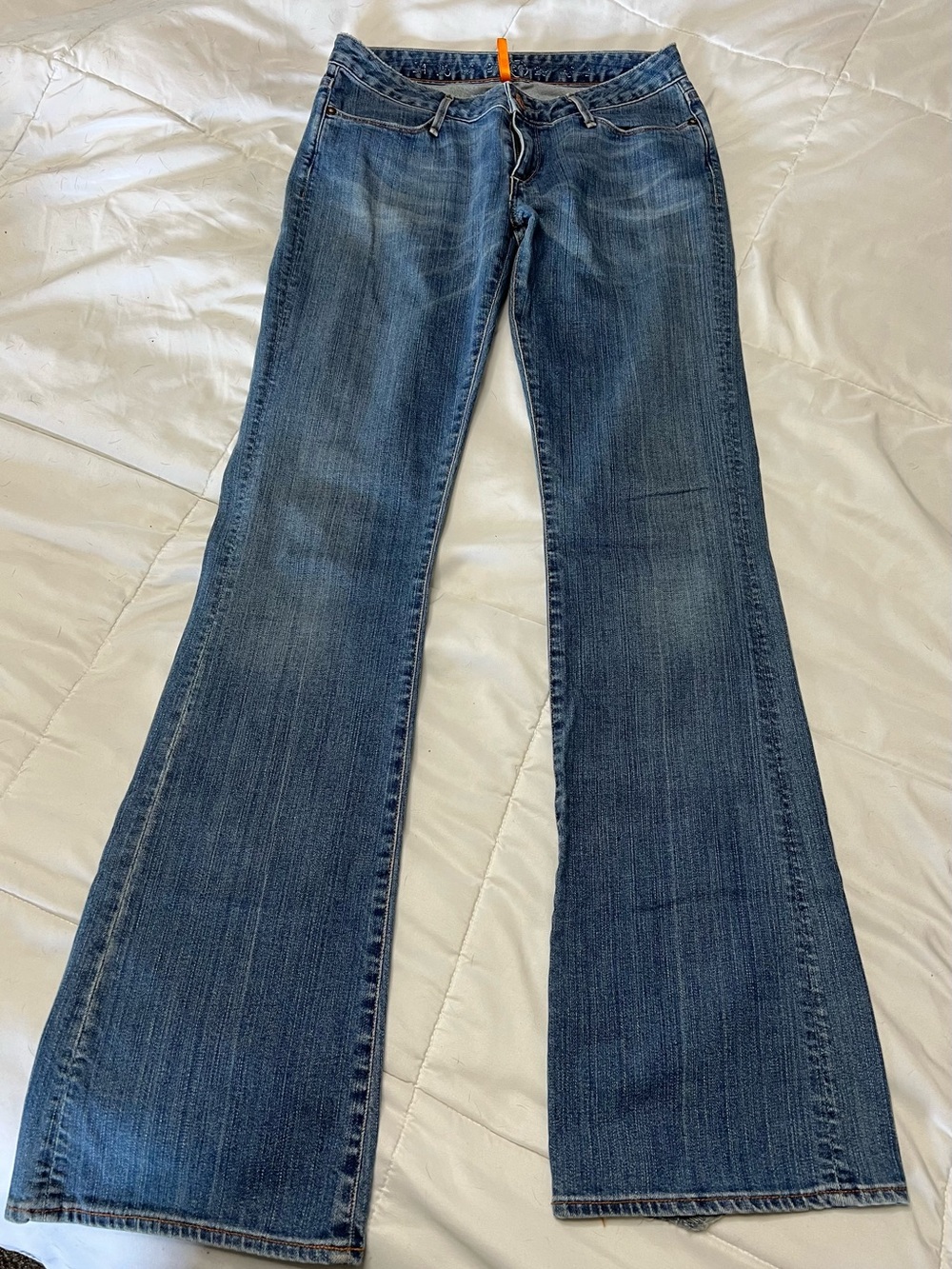 Earnest Sewn Blue Bootcut Jeans with Subtle Fade